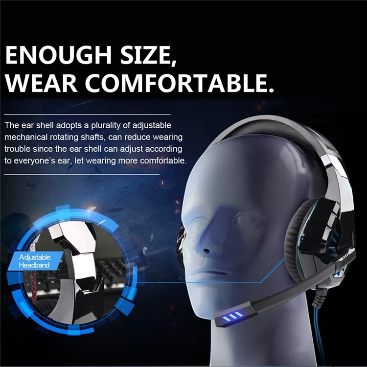 OVLENG GT81 E-sports Earphone USB+2x3.5mm Wired Headphone Noise Reduction Microphone Over-ear LED Lighting Gaming Headset - Black  /  Blue