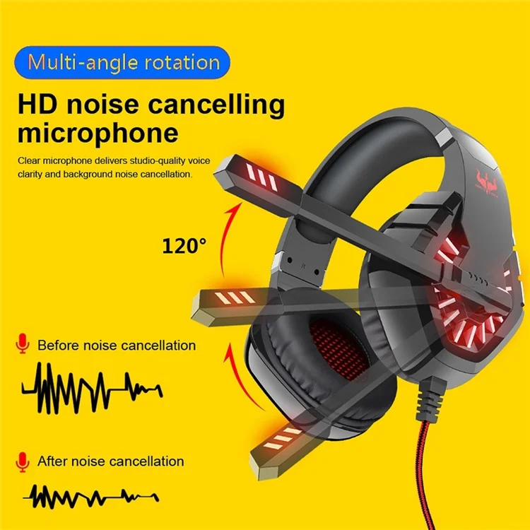 OVLENG GT81 E-sports Earphone USB+2x3.5mm Wired Headphone Noise Reduction Microphone Over-ear LED Lighting Gaming Headset - Black  /  Blue