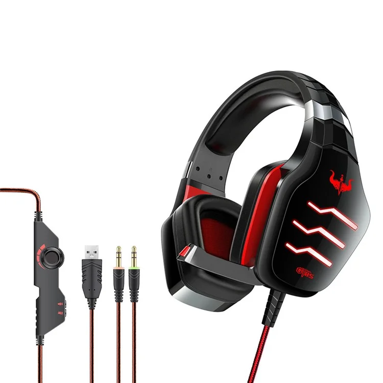 Ovleng GT85 HD Sund Sond Sond Sond al Arestivo de la Ilema LED Auriculares de Juegos, Usb+2*3.5 mm Enchufe - Negro / Rojo