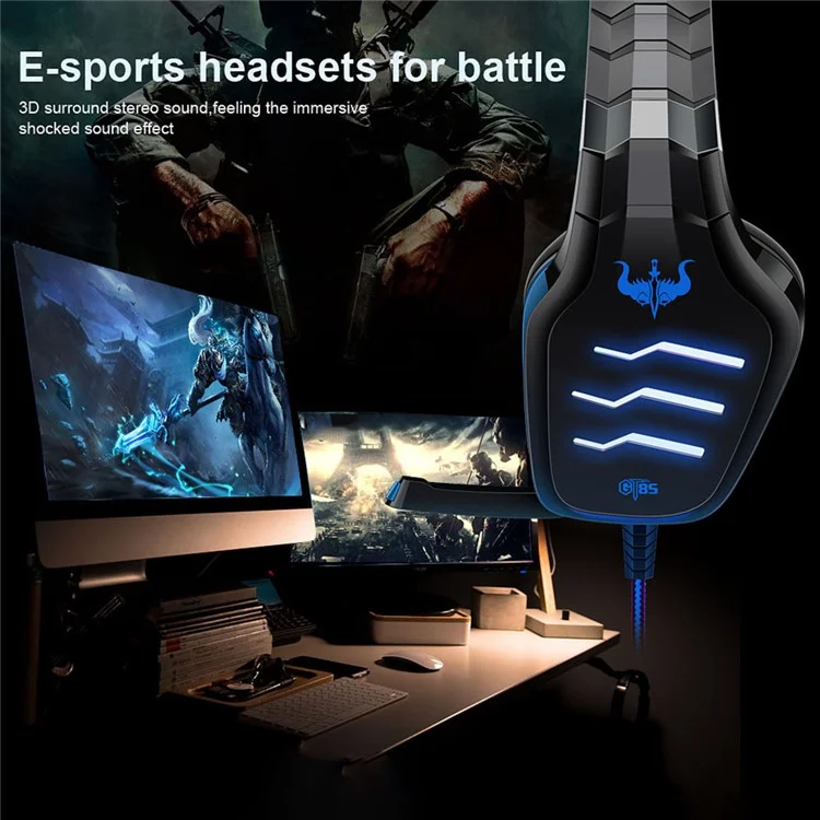 Ovleng GT85 HD Surround Sound E-Sport Cuffie LED LED LED Gaming Gaming, Plug Usb+2*3,5 mm - Nero / Rosso