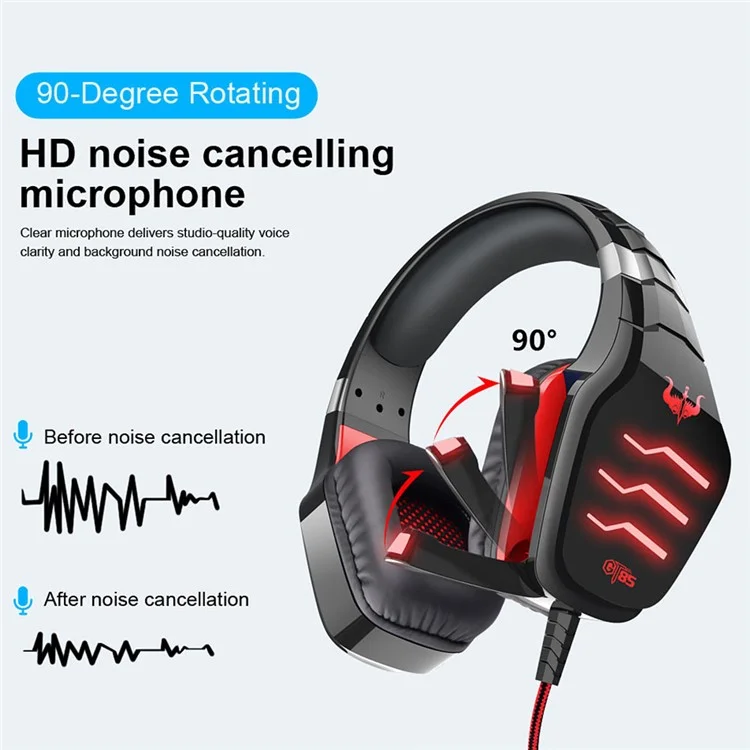 Ovleng GT85 HD Sund Sond Sond Sond al Arestivo de la Ilema LED Auriculares de Juegos, Usb+2*3.5 mm Enchufe - Negro / Rojo