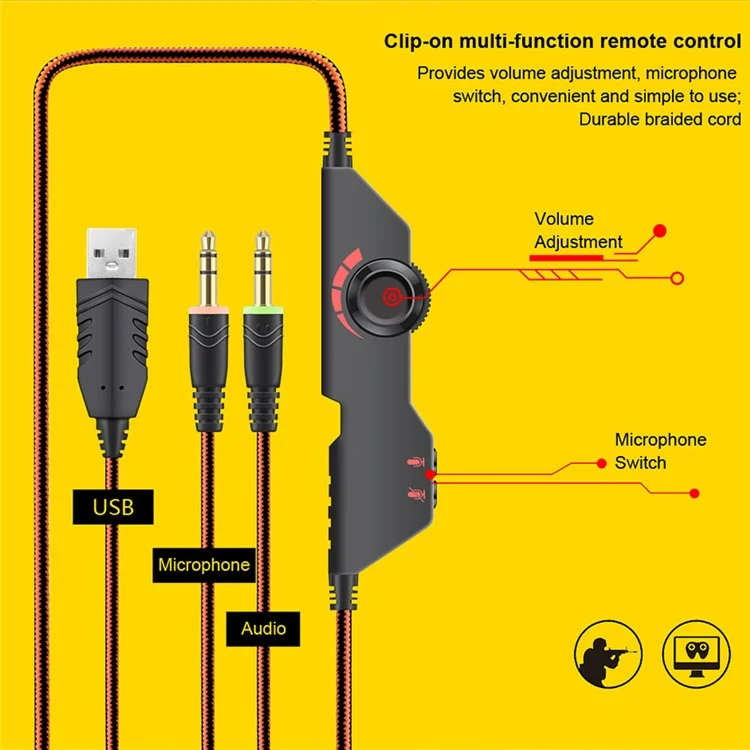 Ovleng GT85 HD Surround Sound E-Sport Cuffie LED LED LED Gaming Gaming, Plug Usb+2*3,5 mm - Nero / Rosso