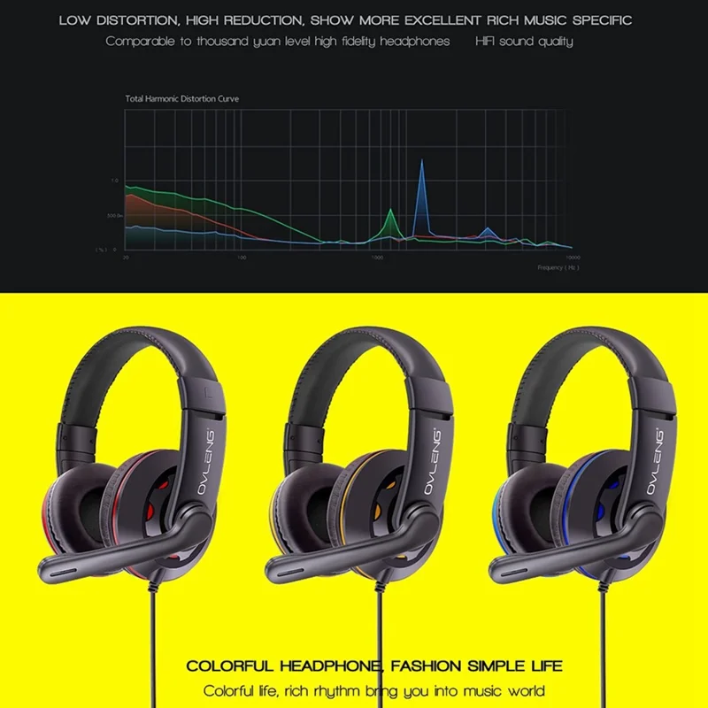 OVLENG Q5 Wired Gaming Headset USB E-sports Headphone Over-Ear Headset with Microphone - Black / Red