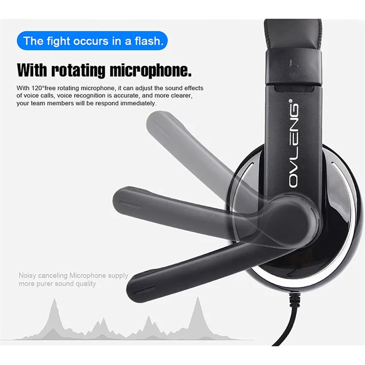 OVLENG OV-P4 Over-Ear Gaming Headset 3.5mm Cable Lightweight Retractable Headband Design Headphone with Rotation Microphone - Black