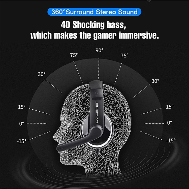 OVLENG OV-P4 Over-Ear Gaming Headset 3.5mm Cable Lightweight Retractable Headband Design Headphone with Rotation Microphone - Black