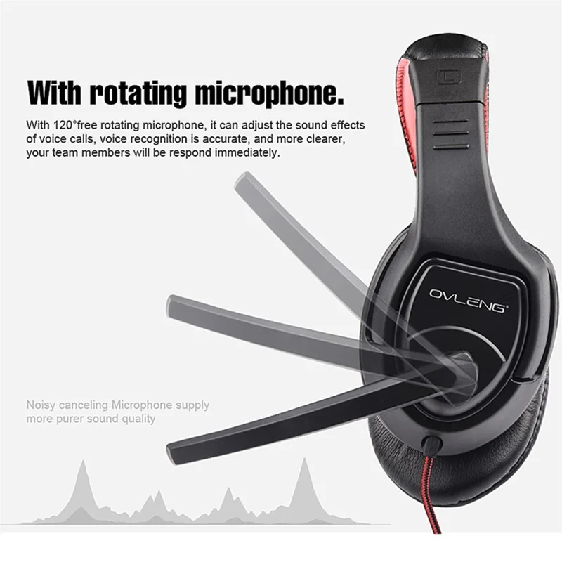 OVLENG OV-P1 Over-ear Computer Gaming Headset E-Sports 3.5mm Wired Headphone with Noise Reduction Microphone - Black  /  Red