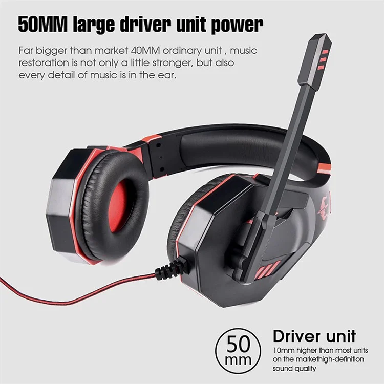 OVLENG OV-P30 Auricular Ergonómico de Diseño para E-sports Gaming 3.5 mm con Cable Inalámbrico Sobre la Oreja - Negro / Rojo