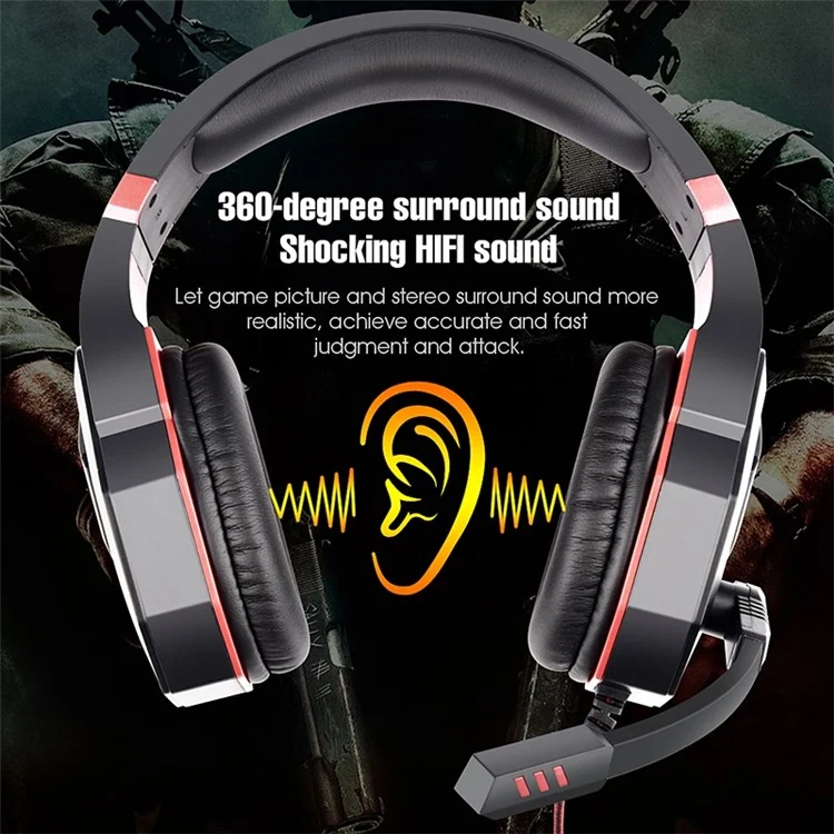 OVLENG OV-P30 Auricular Ergonómico de Diseño para E-sports Gaming 3.5 mm con Cable Inalámbrico Sobre la Oreja - Negro / Rojo