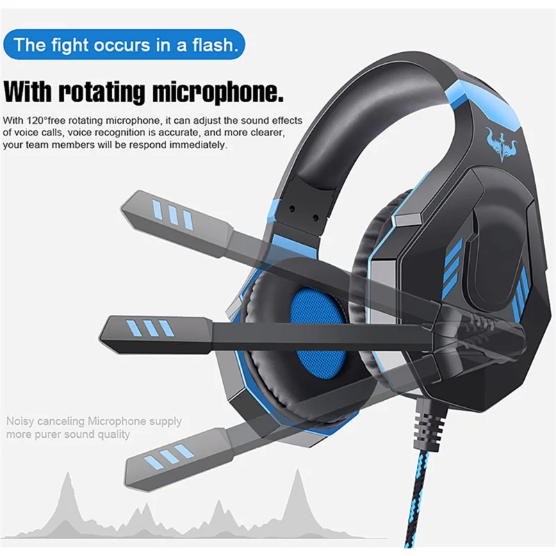 OVLENG OV-P30 Ergonomic Design E-sports Gaming Headphone 3.5mm Wired Over-Ear Headset with Rotation Microphone - Black  /  Blue