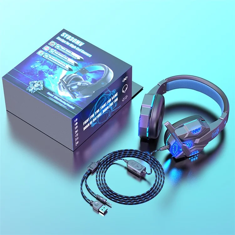 SOYTO SY830 Wired Headset Lightweight Gaming Headphone Computer Cell Phone Headset with USB Lighting - Blue