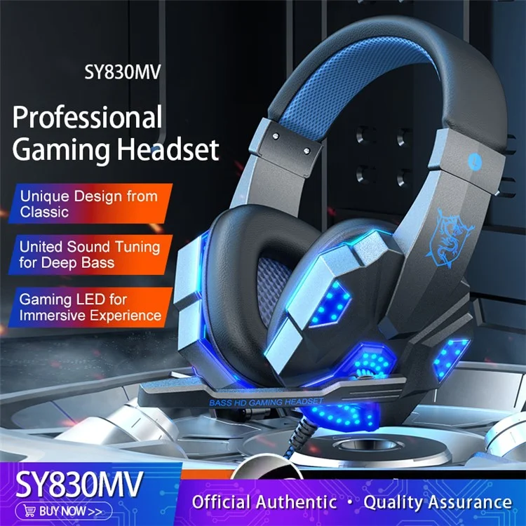 SOYTO SY830 Wired Headset Lightweight Gaming Headphone Computer Cell Phone Headset with USB Lighting - Blue