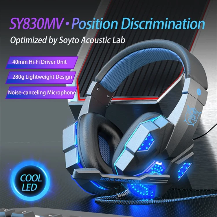 SOYTO SY830 Wired Headset Lightweight Gaming Headphone Computer Cell Phone Headset with USB Lighting - Blue