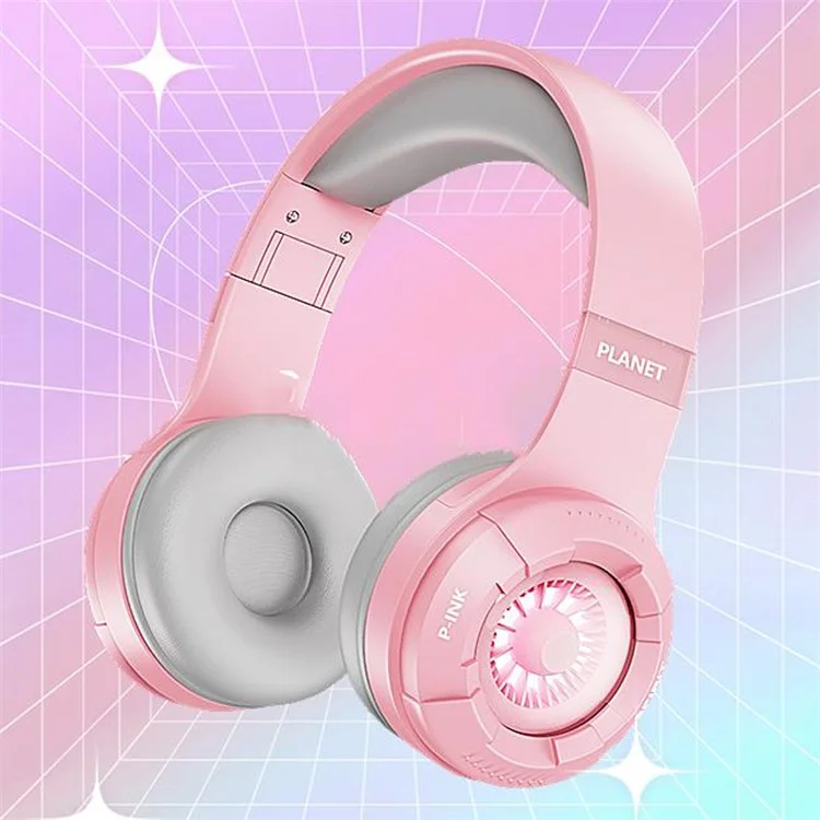 KE25 Wireless Bluetooth-compatible Headphone Over-Ear Music Headset RGB Stereo for Kids Boys Girls - Pink