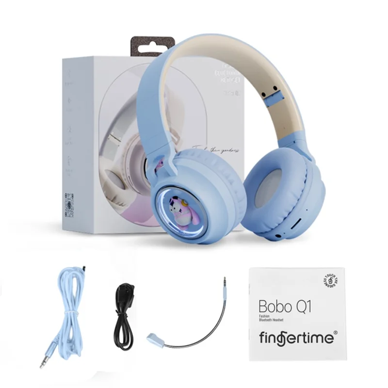 FINGERTIME Q1 BT5.3 Casque sans fil Capsule spatiale avec lumière respiratoire Casque Bluetooth compatible pour enfants - Bleu