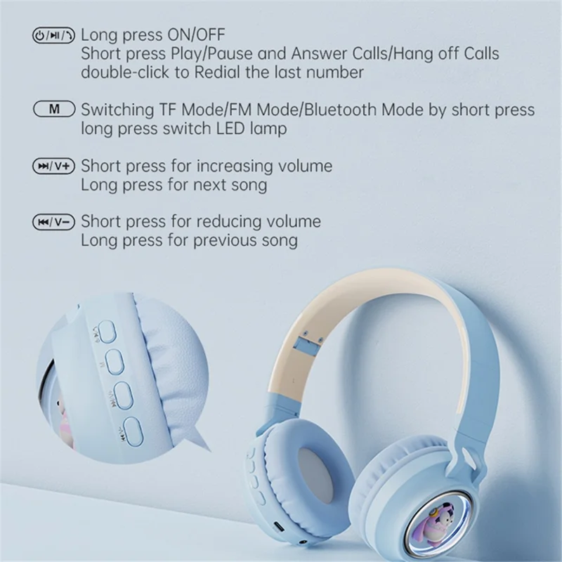 FINGERTIME Q1 BT5.3 Casque sans fil Capsule spatiale avec lumière respiratoire Casque Bluetooth compatible pour enfants - Bleu