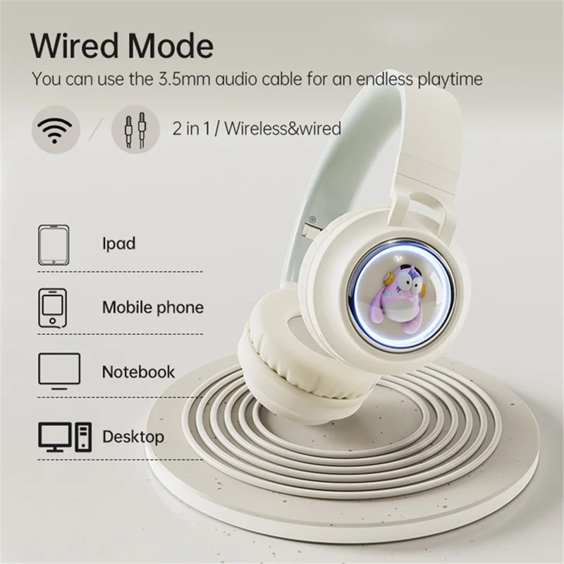 FINGERTIME Q1 BT5.3 Casque sans fil Capsule spatiale avec lumière respiratoire Casque Bluetooth pour enfants - Blanc