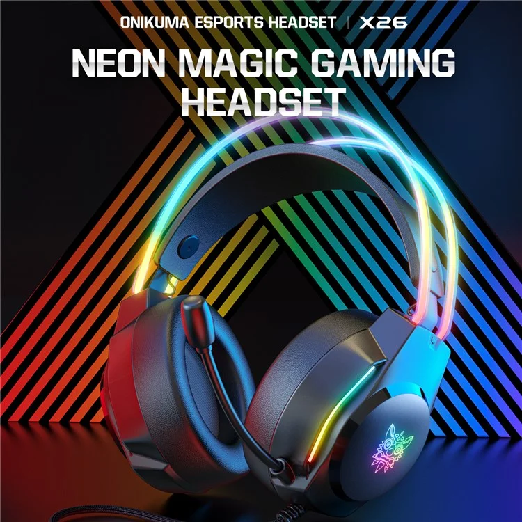 ONIKUMA X26 E-sports Gaming Headset with RGB Lighting Noise Reduction Wired Headphone - Black