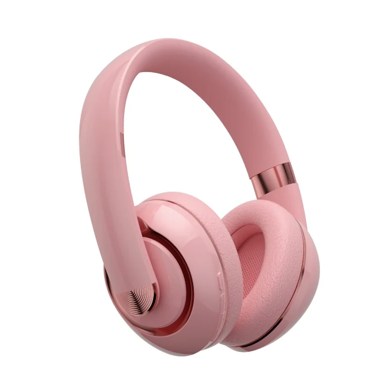 KE22 Wireless Bluetooth-compatible Headphone HiFi Stereo Sound Headset Foldable Headband Brass Earphone with Built-in Microphone - Pink