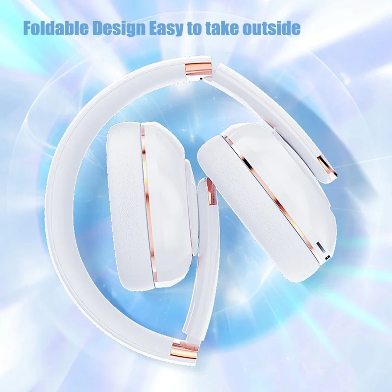 KE22 Wireless Bluetooth-compatible Headphone HiFi Stereo Sound Headset Foldable Headband Brass Earphone with Built-in Microphone - Pink