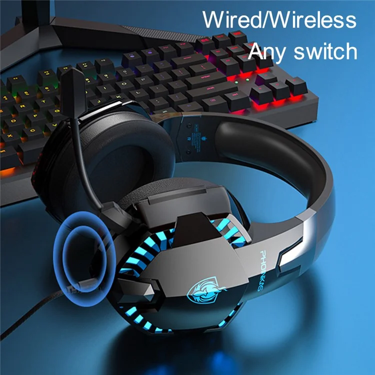 KOTION EACH G2000PRO Bluetooth 5.2 Headset Over-Ear HiFi Stereo Wireless Wired Gaming Headphone - Schwarz+Blau
