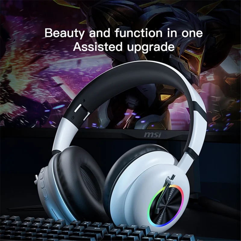 KE-29 Over-ear Wireless Bluetooth-compatible Headset RGB Light Gaming Music Headphone with Microphone - Green
