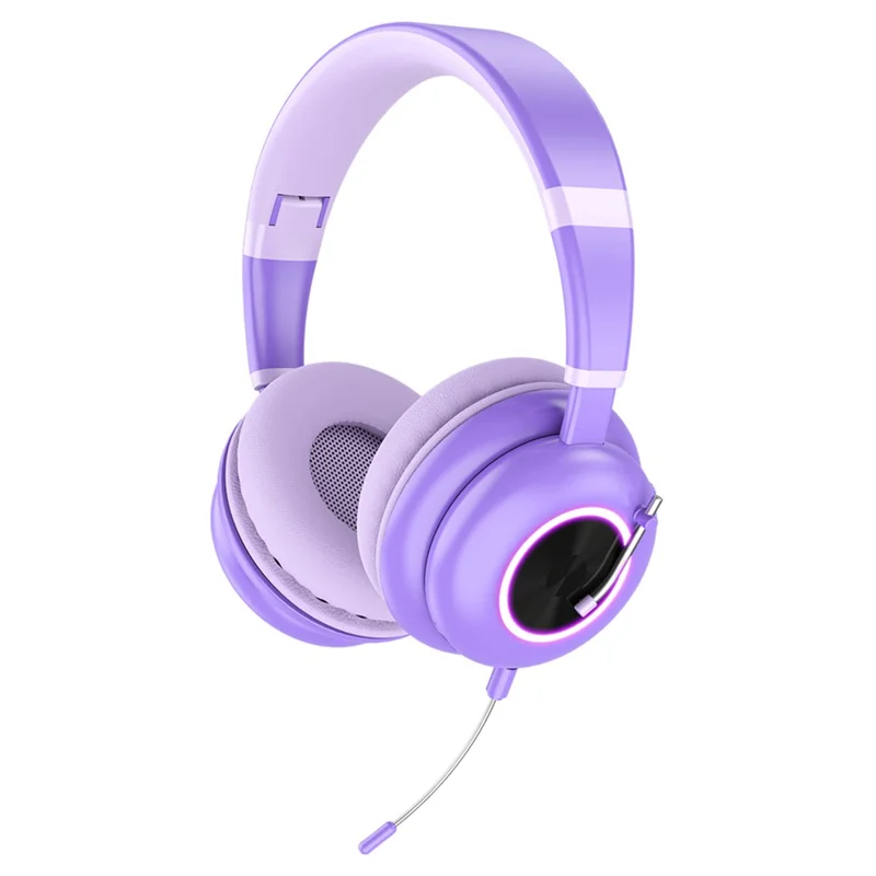KE-29 Over-ear Wireless Bluetooth-compatible Headset RGB Light Gaming Music Headphone with Microphone - Purple