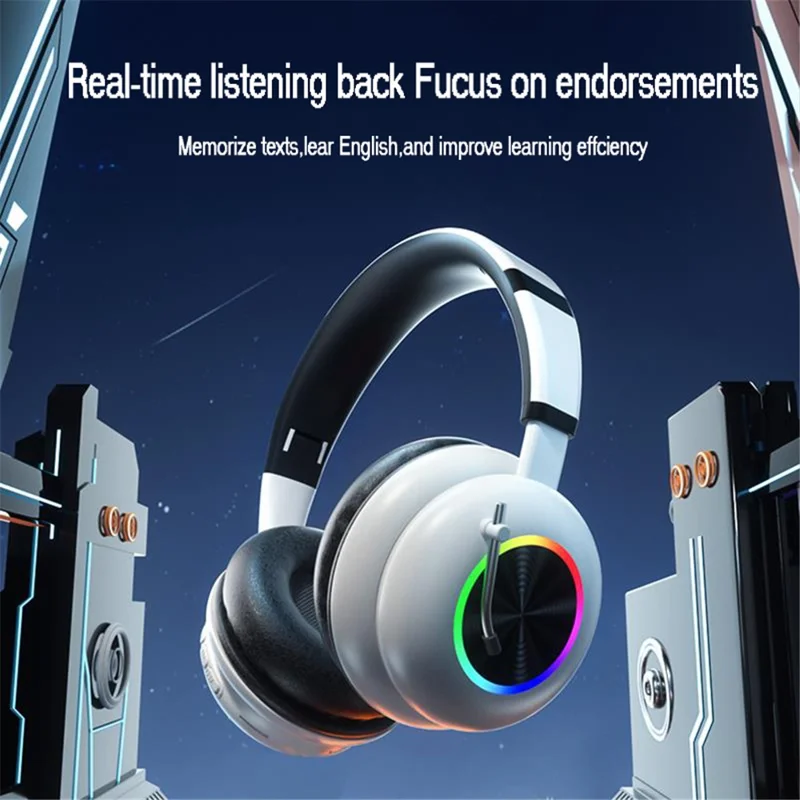 KE-29 Over-ear Wireless Bluetooth-compatible Headset RGB Light Gaming Music Headphone with Microphone - Purple
