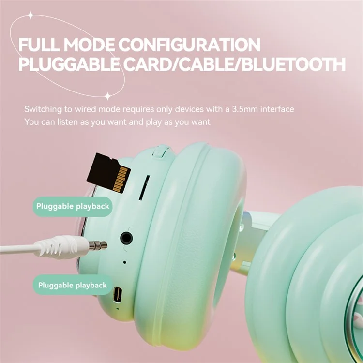 KE-30 Cat Space Capsule Design Wireless Headset RGB Colorful Light Gaming Bluetooth-compatible Headphone - Green