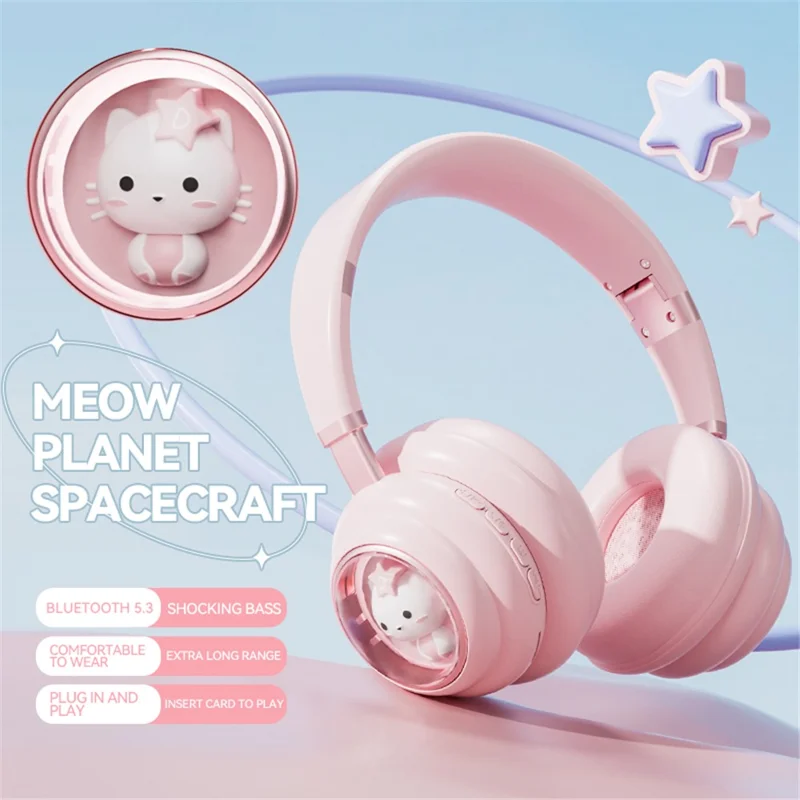 KE-30 Cat Space Capsule Design Wireless Headset RGB Colorful Light Gaming Bluetooth-compatible Headphone - Beige