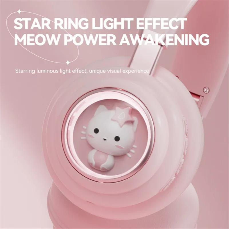 KE-30 Cat Space Capsule Design Wireless Headset RGB Colorful Light Gaming Bluetooth-compatible Headphone - Beige