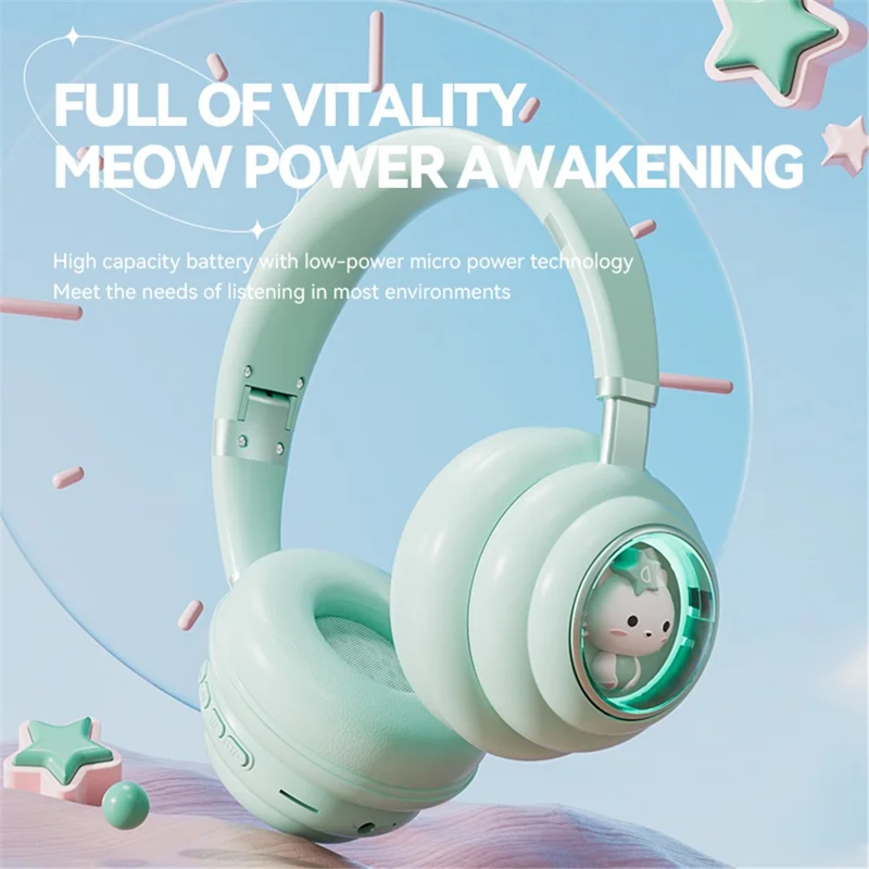 KE-30 Cat Space Capsule Design Wireless Headset RGB Colorful Light Gaming Bluetooth-compatible Headphone - Beige