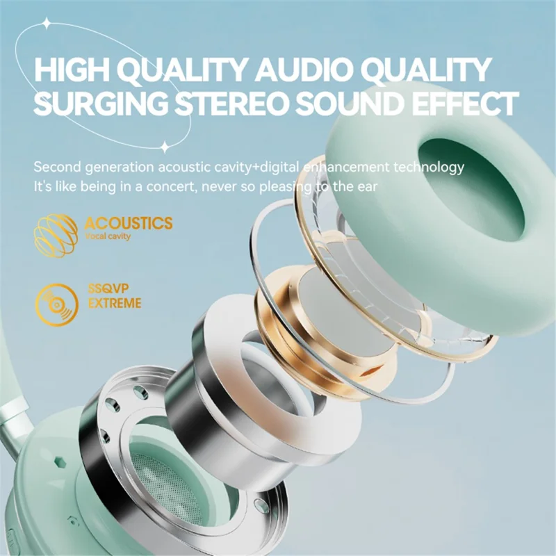 KE-30 Cat Space Capsule Design Wireless Headset RGB Colorful Light Gaming Bluetooth-compatible Headphone - Beige