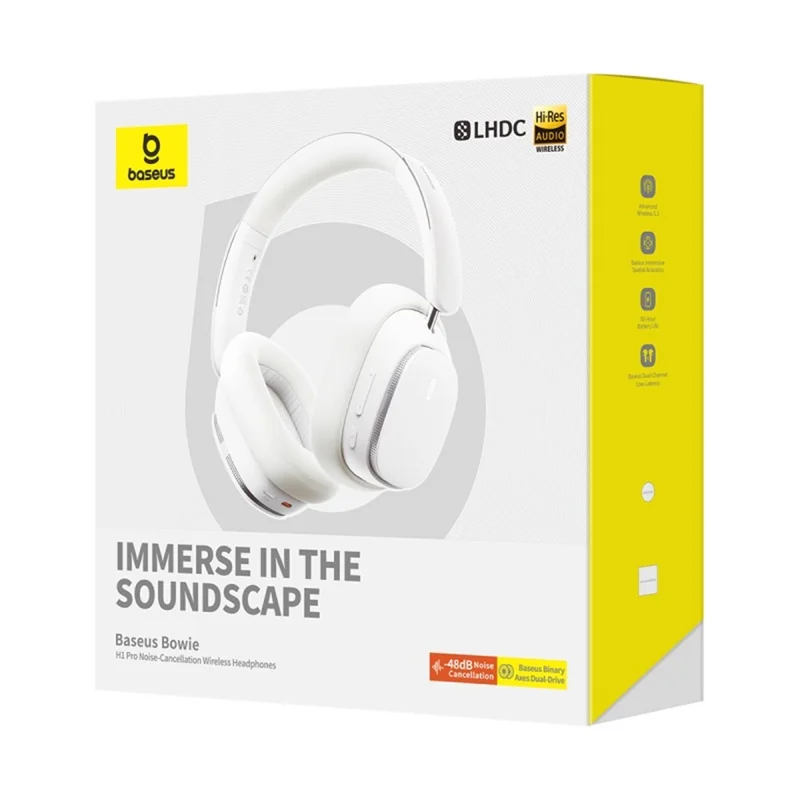 BASEUS Bowie H1 Pro Noise-Cancellation Wireless Headset LHDC Decode Headphones Low-Latency Bluetooth Earphone - White