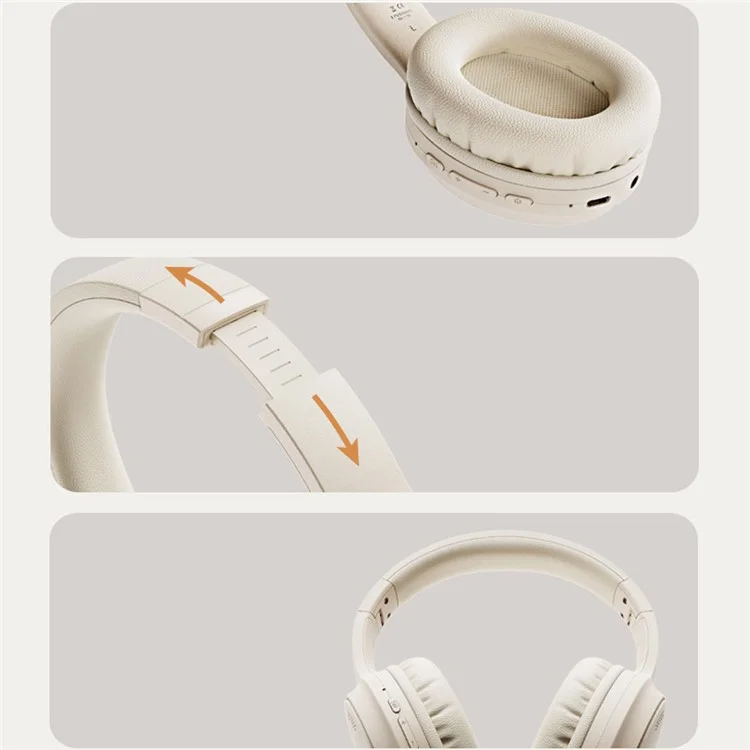 BT037 Bluetooth-compatible Noise Cancelling Headphones Over Ear ANC Wireless Deep Bass Headset - White