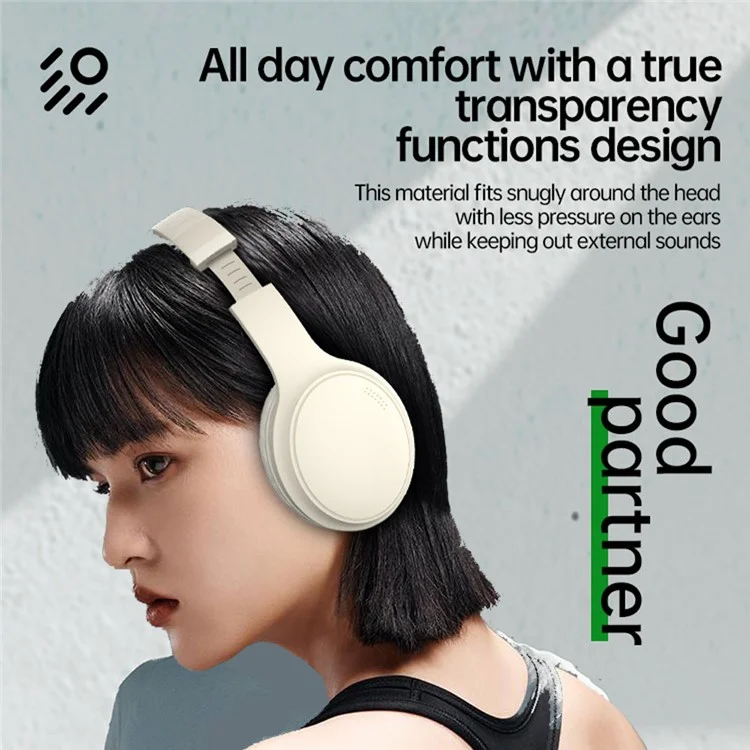 BT037 Bluetooth-compatible Noise Cancelling Headphones Over Ear ANC Wireless Deep Bass Headset - White