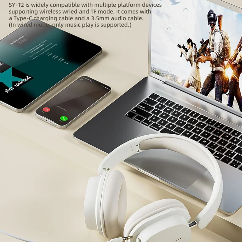 SY-T2 Wireless Over-Ear Bluetooth-compatible Headphone Foldable Headset with Built-in Noise Cancelling Microphone - Pink