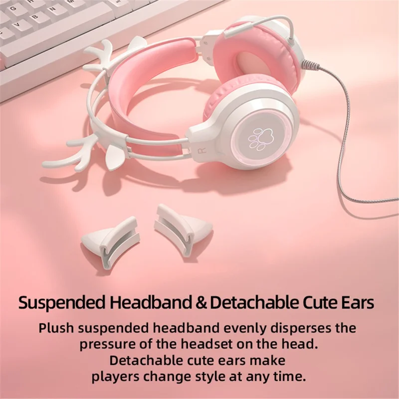 G35 Detachable Cat Ears PC Gaming Headset Wired Over-ear Headphones with Mic - Blue