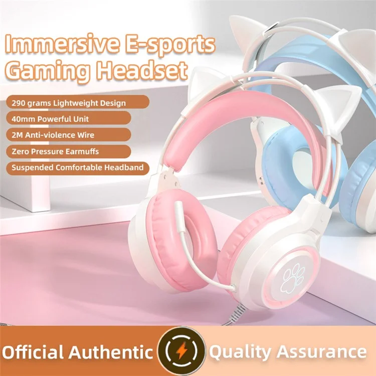 G35 Detachable Cat Ears PC Gaming Headset Wired Over-ear Headphones with Mic - Green