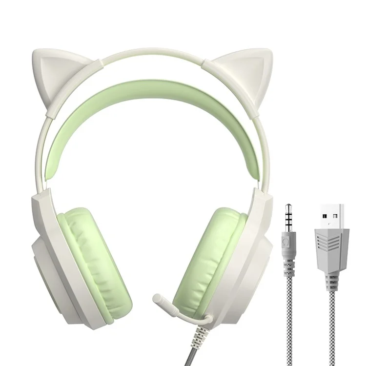 G35 Detachable Cat Ears PC Gaming Headset Wired Over-ear Headphones with Mic - Green