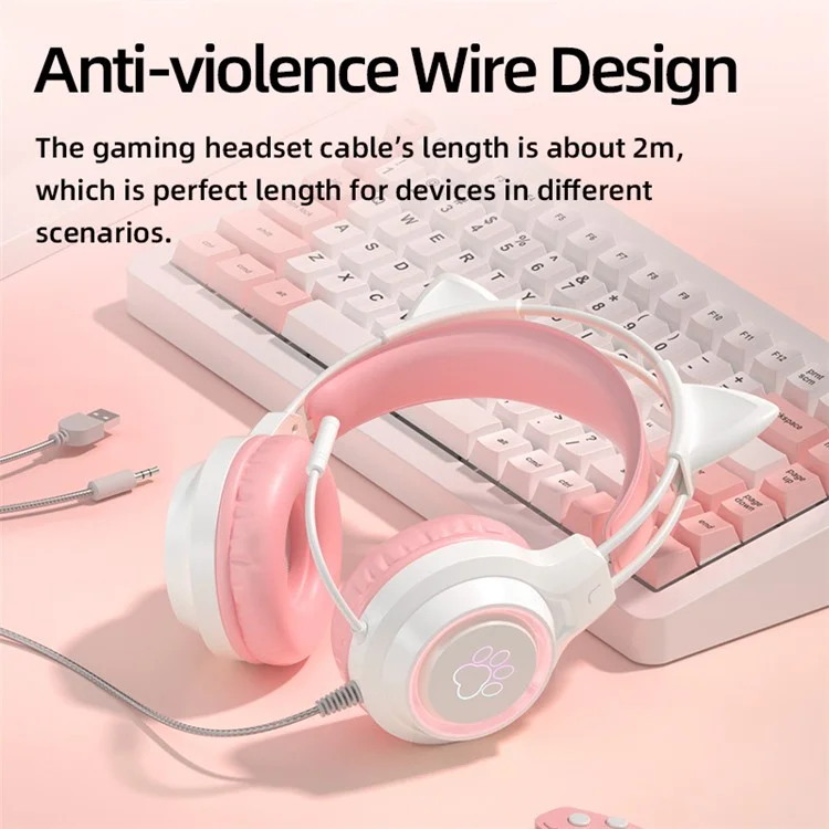 G35 Detachable Cat Ears PC Gaming Headset Wired Over-ear Headphones with Mic - Green