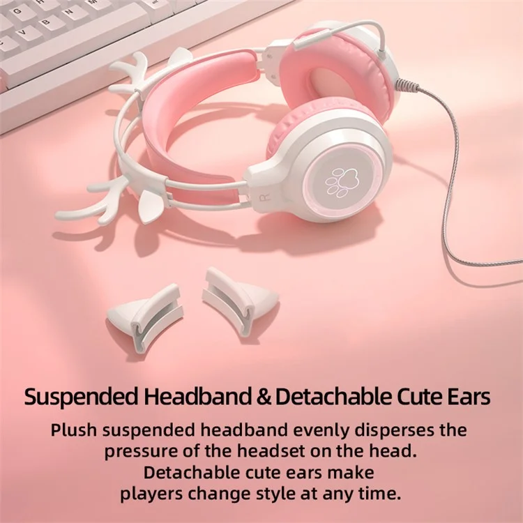 G35 Detachable Cat Ears PC Gaming Headset Wired Over-ear Headphones with Mic - Green