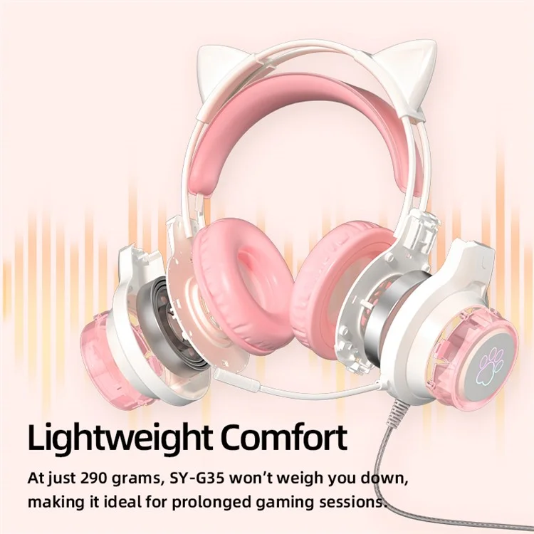 G35 Detachable Cat Ears PC Gaming Headset Wired Over-ear Headphones with Mic - Green