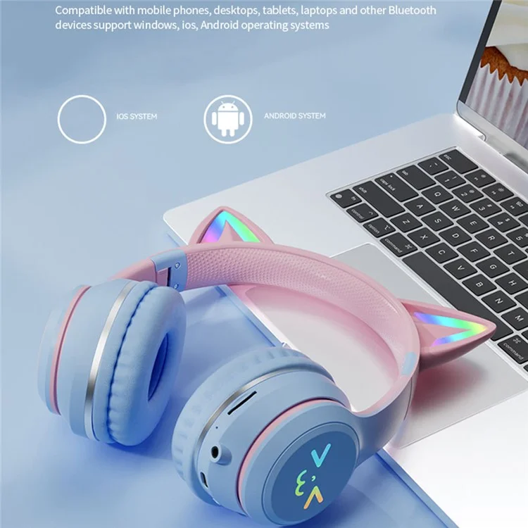 BT612 Auriculares de Juegos de Gradiente de Oídos de Gato Lindos Con Auriculares Bluetooth de Over-ear Light Plegable RGB - Rosa