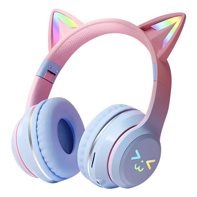BT612 Headphones with Cat Ears Gradient Bluetooth-compatible Gaming Headset with RGB Light - Blue