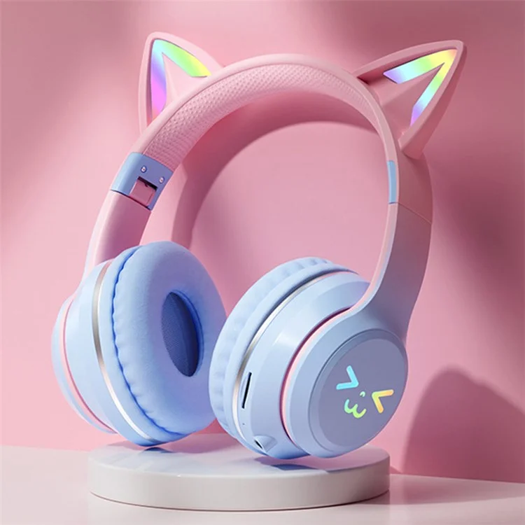 BT612 Headphones with Cat Ears Gradient Bluetooth-compatible Gaming Headset with RGB Light - Blue