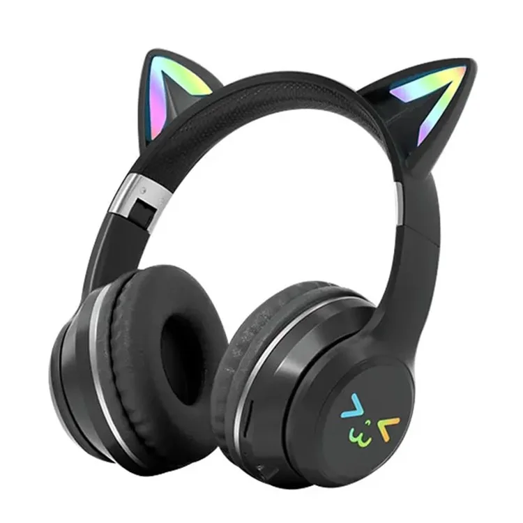 BT612 Headphones with Cat Ears Gradient Bluetooth-compatible Gaming Headset with RGB Light - Black