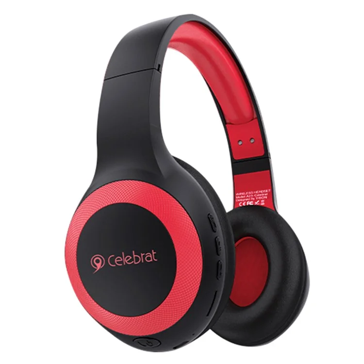 CELEBRAT A23 Bluetooth-compatible 5.0 Headphones Wireless Noise Canceling Headset Supports TF Card - Red