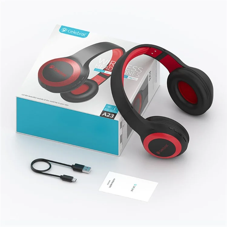 CELEBRAT A23 Bluetooth-compatible 5.0 Headphones Wireless Noise Canceling Headset Supports TF Card - Red