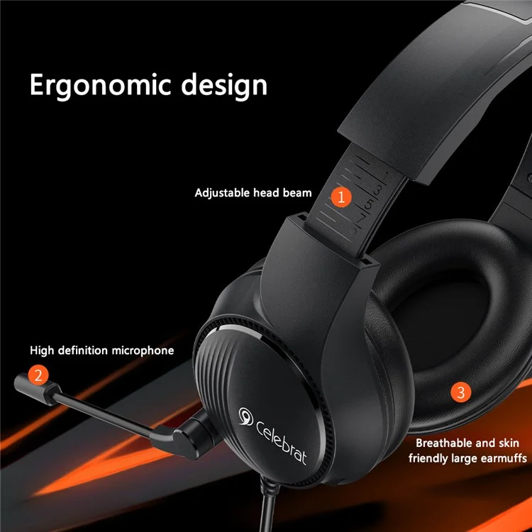 Casque filaire CELEBRAT GM-5 Over-Ear avec microphone, effet stéréo, casque de jeu