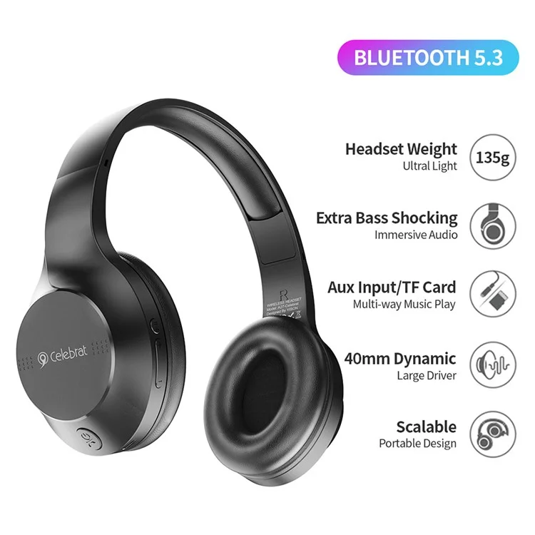 CELEBRAT A27 Gaming Headset Bluetooth-compatible 5.3 Noise Cancelling Headphones - Black